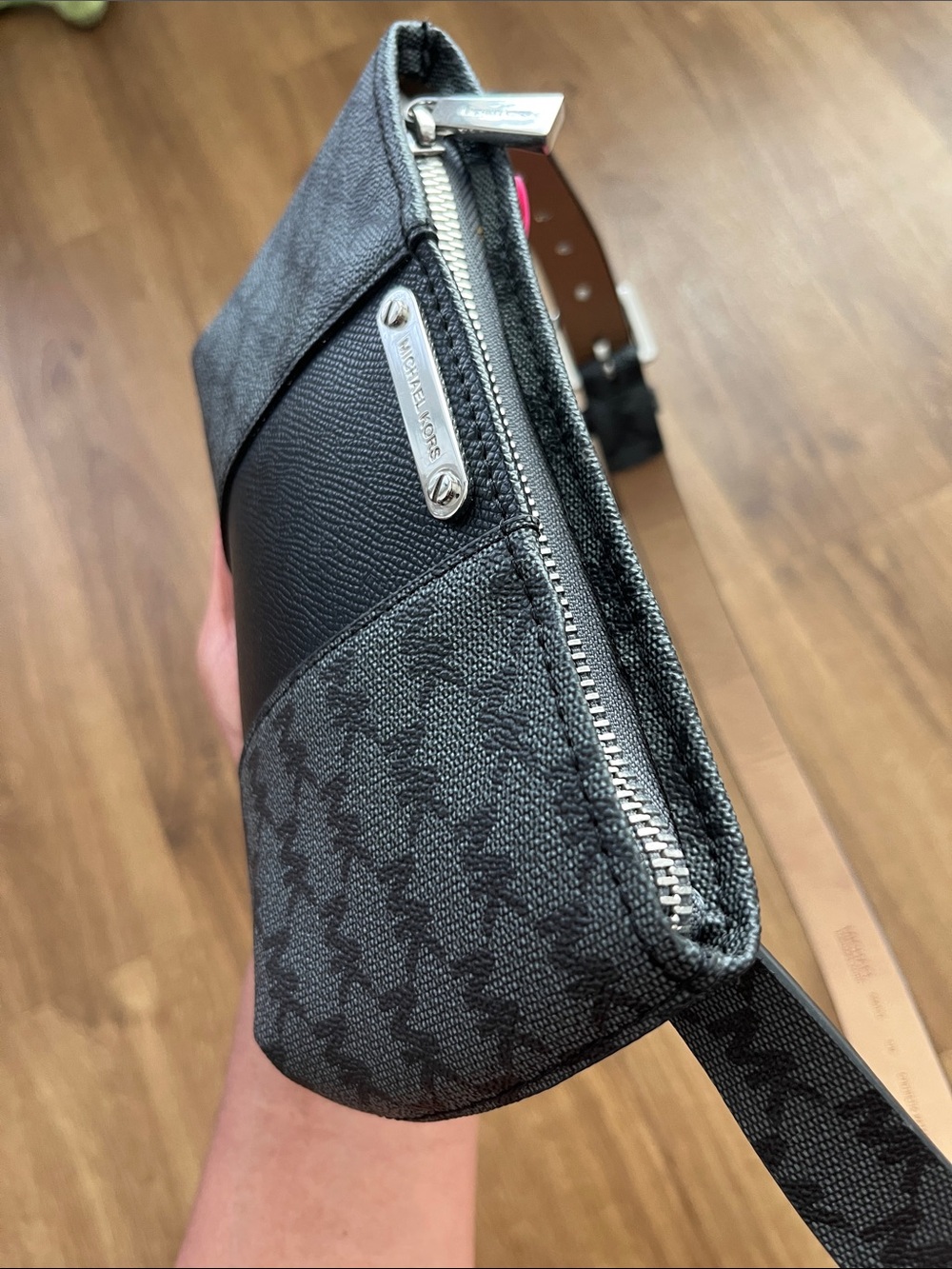 Michael Kors Black Logo Fannypack/Crossbody with Silver Hardware